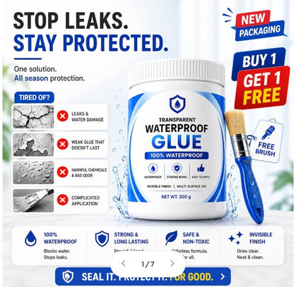 Transparent Waterproof Glue (Pack of 2) + Free Brush